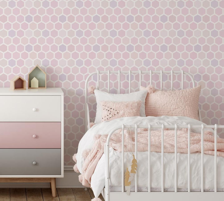 Pink Hexagon Wallpaper/ girls nursery teen playroom baby wallpaper/ Unpasted Wallpaper/ Pre-Pasted Wallpaper WW20117