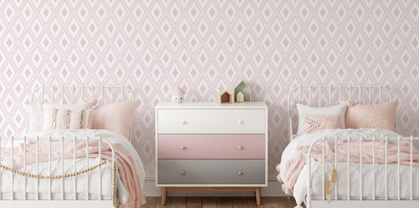 Pink Hand Drawn Triangles/ Geometric Diamond Pink Girl Nursery Bedroom/ Removable/ Unpasted/ Pre-Pasted Wallpaper WW1754