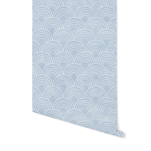 Peel and Stick Wallpaper Blue Scallops / Soft Blue Watercolor Arches Wallpaper/ Removable Wallpaper/ Unpasted Wallpaper/ Wallpaper WW2247