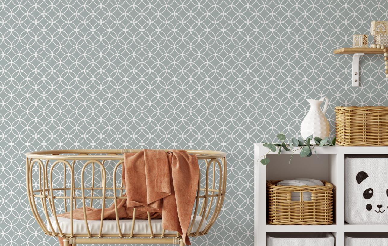 Sage Green Geometric Circle Wallpaper/ kitchen elegant bathroom bedroom nursery kids playroom classic modern wallpaper removable WW1755