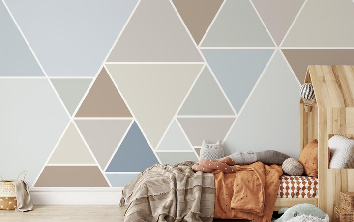 Abstract Blue and Brown Triangle Mural/ modern home boys office kids space triangle wall mural/ Peel & Stick/ UnpastedWallpaper WW1972