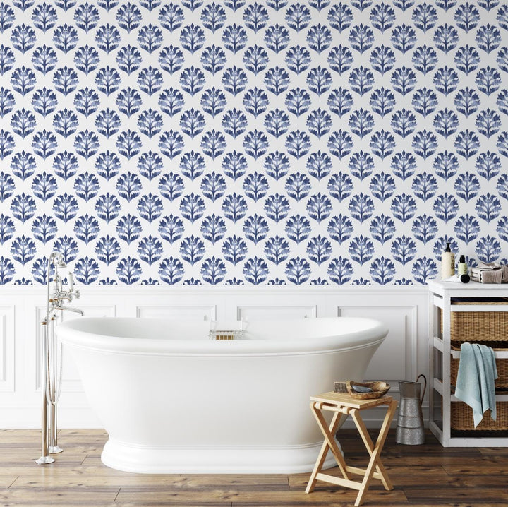 Peel and Stick Wallpaper Blue Navy Ikat Wallpaper/ Removable Wallpaper/ Unpasted Wallpaper/ Pre-Pasted Wallpaper WW2047