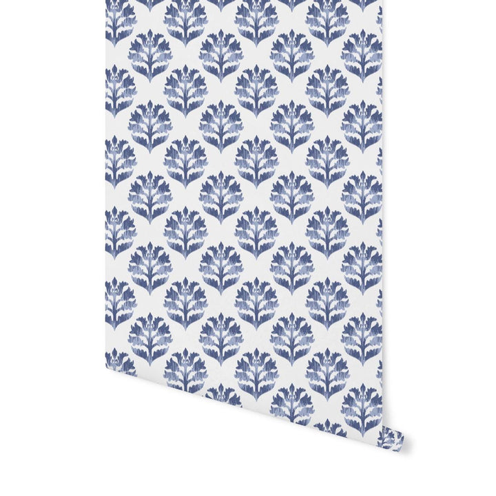 Peel and Stick Wallpaper Blue Navy Ikat Wallpaper/ Removable Wallpaper/ Unpasted Wallpaper/ Pre-Pasted Wallpaper WW2047