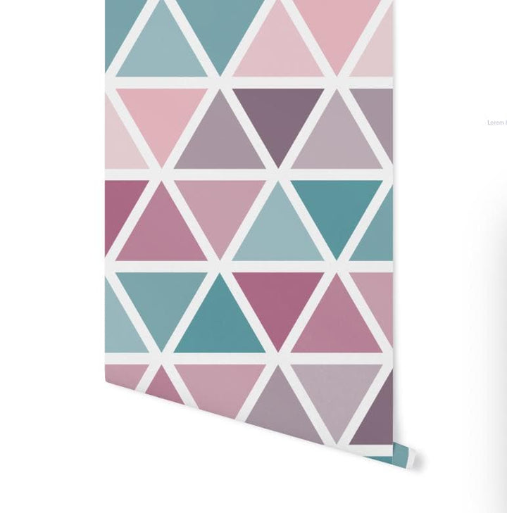 Peel and Stick Wallpaper Kids/ Pink and Teal Color Block Triangles Wallpaper Mural/ Removable/ Unpasted/ Pre-Pasted Wallpaper WW2303