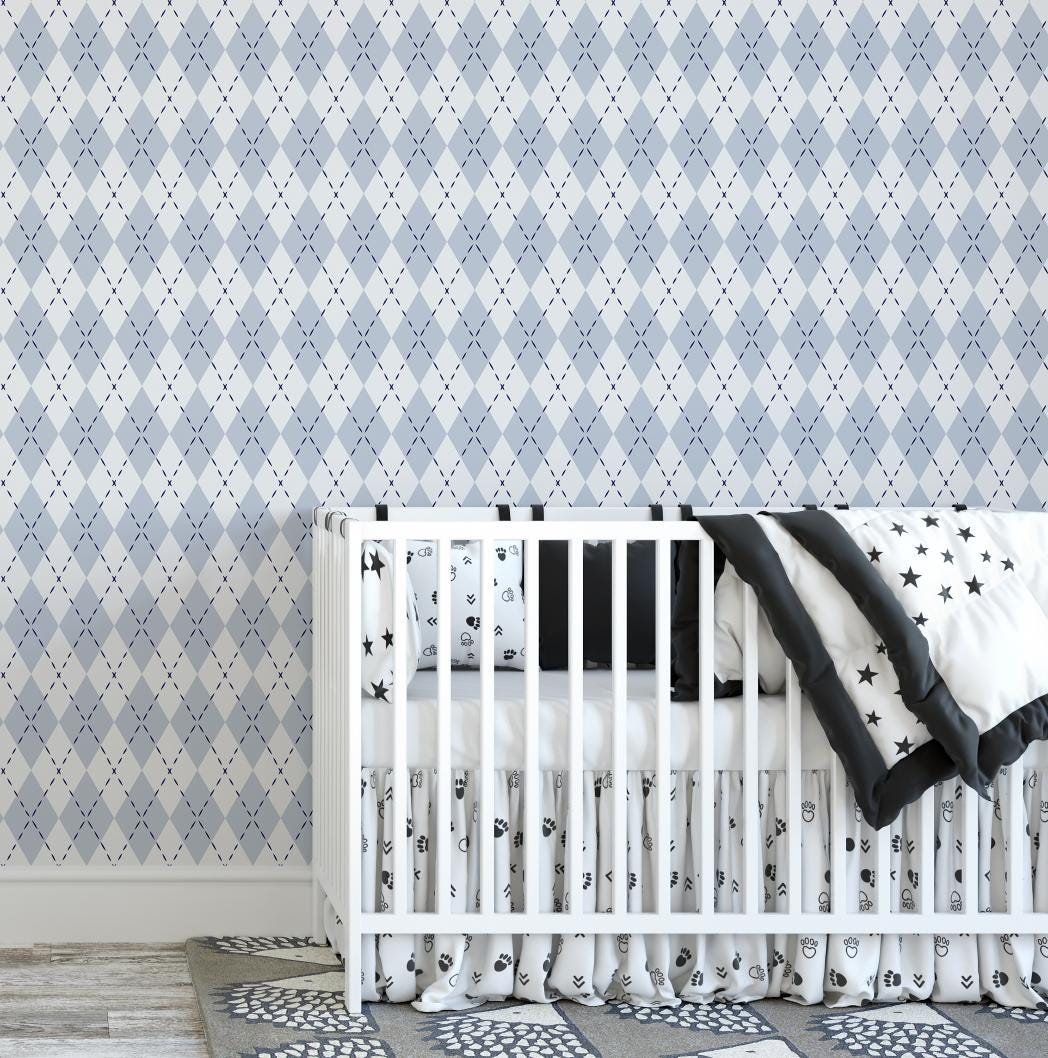 Baby Blue Argyle Wallpaper/ Removable Wallpaper/ Peel and Stick Wallpaper/ Unpasted Wallpaper/ Pre-Pasted Wallpaper WW1727