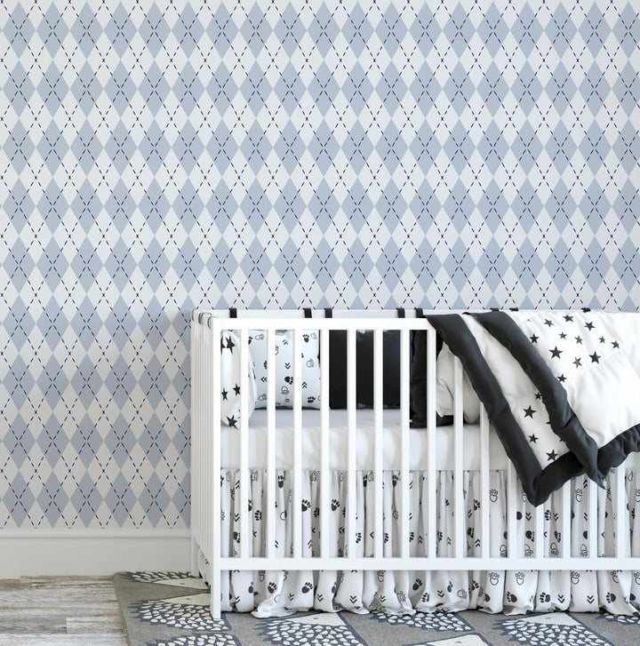 Baby Blue Argyle Wallpaper/ Removable Wallpaper/ Peel and Stick Wallpaper/ Unpasted Wallpaper/ Pre-Pasted Wallpaper WW1727