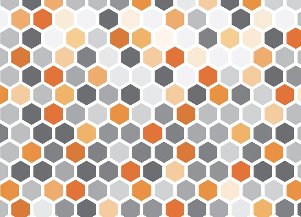 Peel and Stick Wallpaper Orange/ Gray and Tangerine Hexagon Wallpaper/ Removable Wallpaper/ Unpasted Wallpaper/ Pre-Pasted Wallpaper WW2067