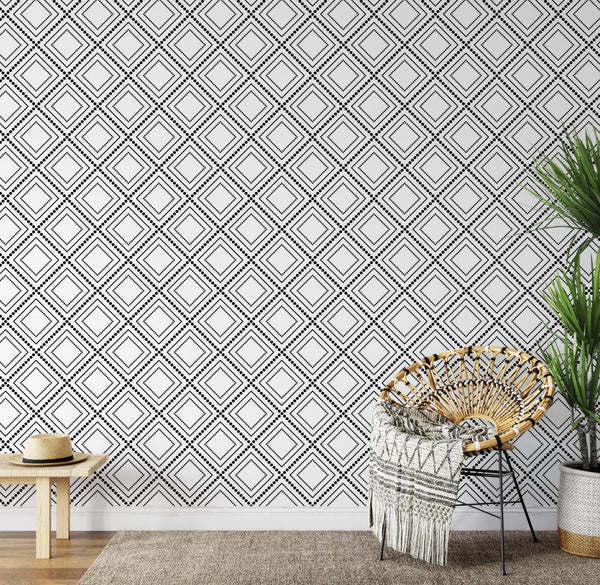 Peel and Stick Wallpaper Black/ Modern Diamond Wallpaper/ Removable Wallpaper/ Unpasted Wallpaper/ Pre-Pasted Wallpaper WW1847