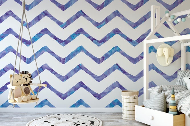 Peel and Stick Wallpaper Purple/ Purple Chevron Wallpaper/ Removable Wallpaper/ Unpasted Wallpaper/ Pre-Pasted Wallpaper