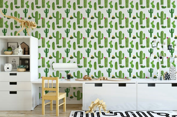 Peel and Stick Wallpaper Green/ Cactus Watercolor Wallpaper Small/ Removable Wallpaper/ Unpasted Wallpaper/ Pre-Pasted Wallpaper