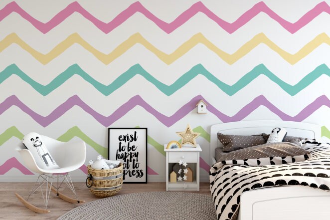 Peel and Stick Wallpaper Rainbow/ Candy Colored Chevrons Wallpaper/ Removable Wallpaper/ Unpasted Wallpaper/ Pre-Pasted Wallpaper