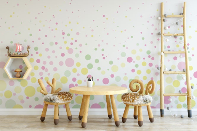 Peel and Stick Wallpaper Dots/ Multi Colored Cascading Bubbles Wallpaper/ Removable Wallpaper/ Unpasted Wallpaper/ Pre-Pasted Wallpaper