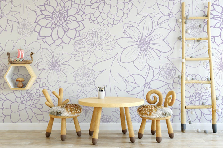 Purple Flower Wallpaper/ Big Violet Dahlia Peel and Stick Wallpaper/ Removable Wallpaper/ Unpasted Wallpaper/ Pre-Pasted Wallpaper WW1709A