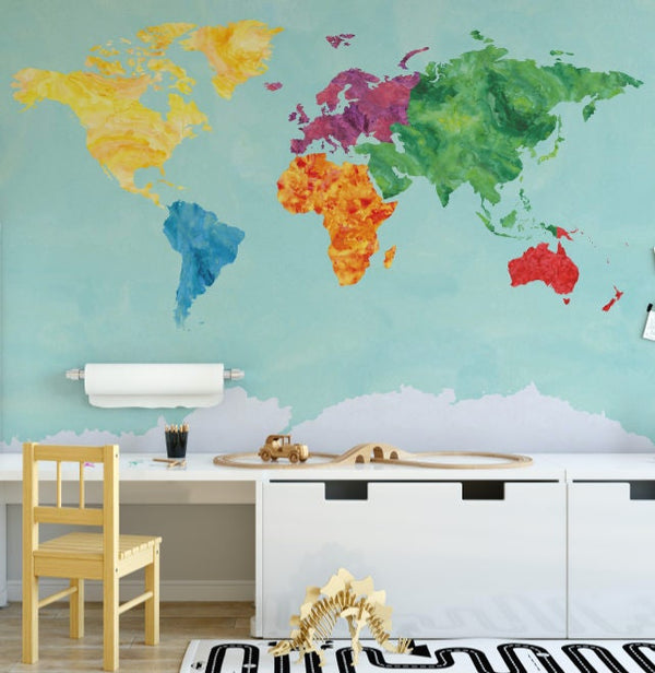 Wallpaper Map Mural/ Rainbow Watercolor Map Wallpaper/  Removable/ Peel and Stick/ Unpasted/ Pre-Pasted Wallpaper