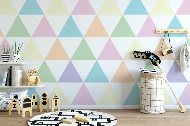 Peel and Stick Wallpaper Pink/ Colorful Triangle Wallpaper/ Removable Wallpaper/ Unpasted Wallpaper/ Pre-Pasted Wallpaper