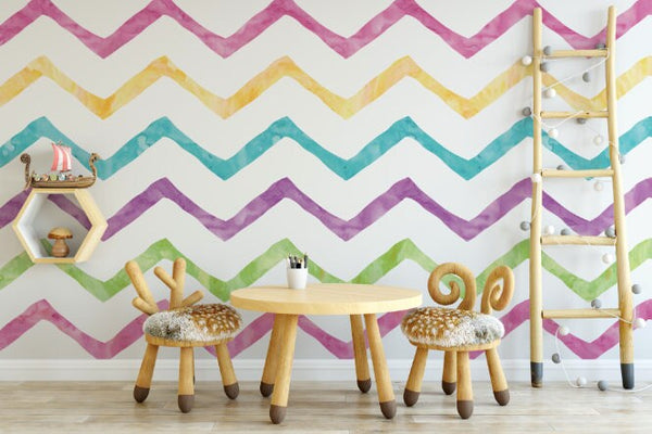 Peel and Stick Wallpaper Kids/ Watercolor Candy Colored Chevrons Wallpaper/ Removable Wallpaper/ Unpasted Wallpaper/ Pre-Pasted Wallpaper