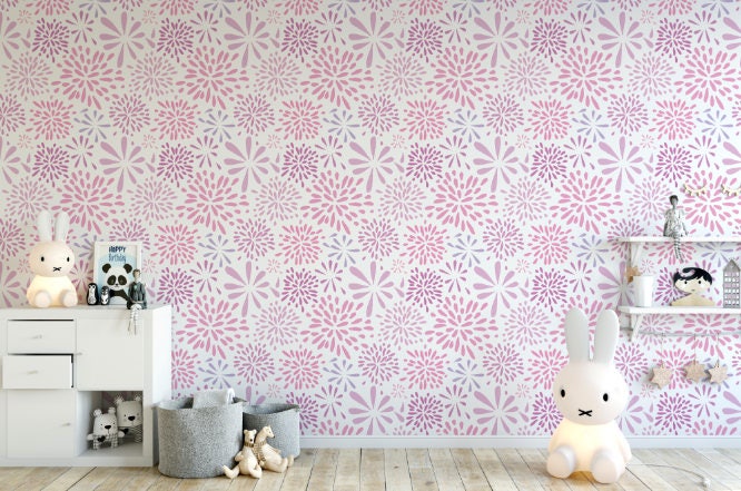Peel and Stick Wallpaper Floral/ Flower-works Pink Wallpaper/ Removable Wallpaper/ Unpasted Wallpaper/ Pre-Pasted Wallpaper