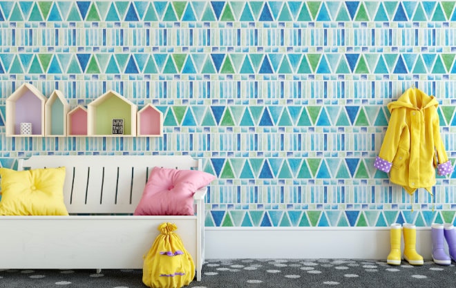 Peel and Stick Wallpaper Blue Green Geometric/  Blue Geometric Mosaic Wallpaper/ Removable Wallpaper/ Unpasted Wallpaper/ Wallpaper