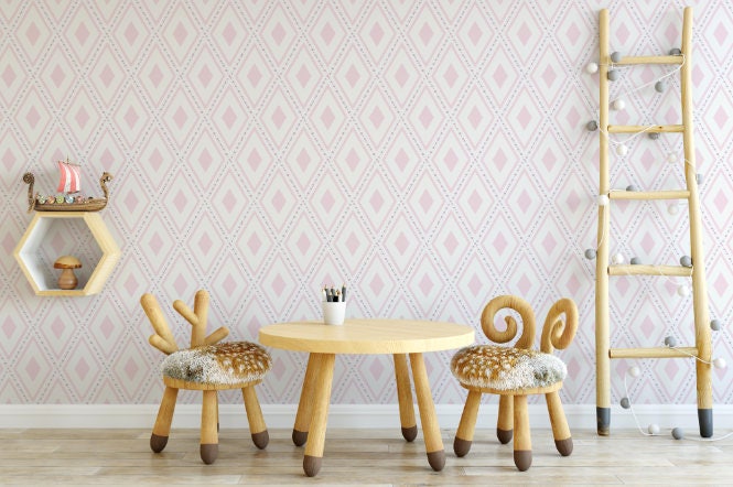 Peel and Stick Wallpaper Pink/ Geometric Diamond Pink Wallpaper/ Removable Wallpaper/ Unpasted Wallpaper/ Pre-Pasted Wallpaper
