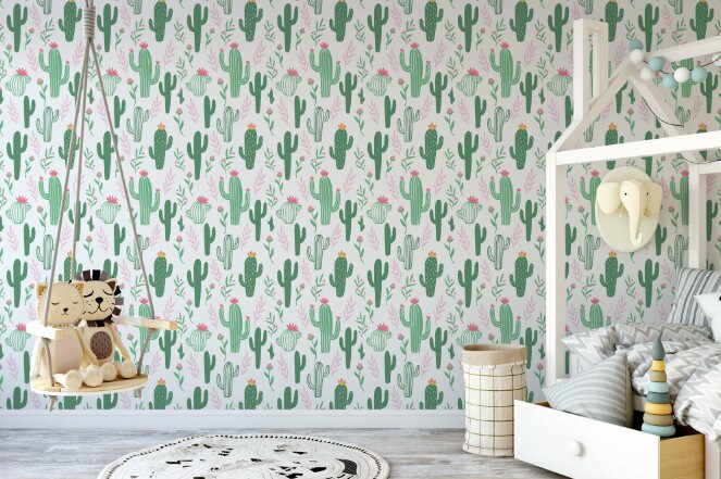 Peel and Stick Wallpaper Nursery/ Cute Cactus Wallpaper/ Removable Wallpaper/ Unpasted Wallpaper/ Pre-Pasted Wallpaper