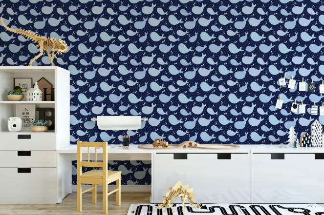 Peel and Stick Wallpaper Bathroom/ Whale Wallpaper/ Removable Wallpaper/ Unpasted Wallpaper/ Pre-Pasted Wallpaper