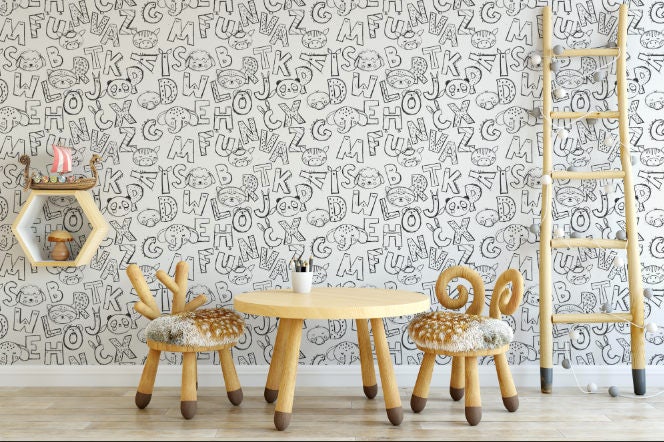 Playroom Wallpaper, Nursery Alphabet Wallpaper, Educational Kids Wall Mural  - Etsy