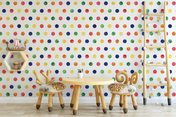 Peel and Stick Wallpaper Dots Rainbow/ Rainbow Watercolor Polka Dots Wallpaper/ Removable/ Peel and Stick/ Unpasted/ Pre-Pasted WW1814