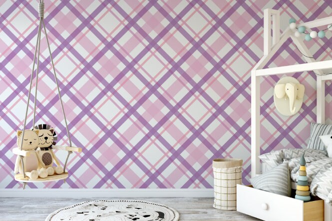 Wallpaper Pink Plaid/ Pink and Purple Plaid Wallpaper/ Removable Wallpaper/ Peel and Stick Wallpaper/ Unpasted/ Pre-Pasted Wallpaper