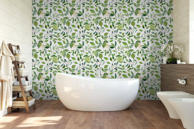 Peel and Stick Wallpaper Green/ Green Leaves Wallpaper/ Removable Wallpaper/ Peel and Stick Wallpaper/ Pre-Pasted Wallpaper WW1708