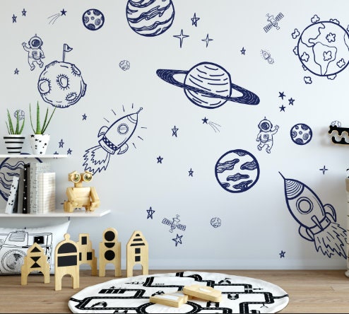 Peel and Stick Wallpaper Nursery/ Space Mural Wallpaper/ Removable Wallpaper/ Unpasted Wallpaper/ Pre-Pasted Wallpaper