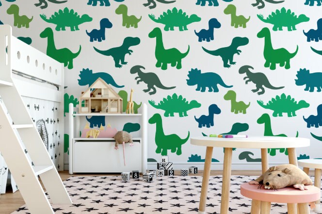 Peel and Stick Wallpaper Green/ Green Dino Wallpaper/ Removable Wallpaper/ Unpasted Wallpaper/ Pre-Pasted Wallpaper