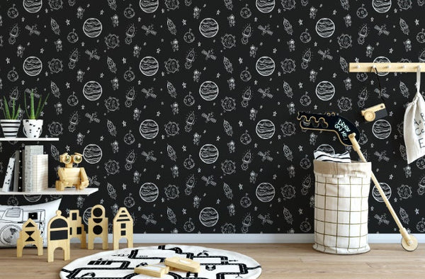 Peel and Stick Wallpaper Nursery/ Black Space Wallpaper/ Removable Wallpaper/ Unpasted Wallpaper/ Pre-Pasted Wallpaper