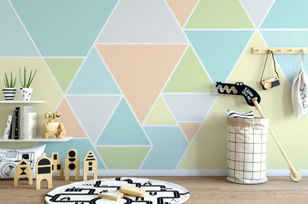 Peel and Stick Wallpaper Blue/ Abstract Peach & Green Triangles Wallpaper/ Removable Wallpaper/ Unpasted Wallpaper/ Pre-Pasted Wallpaper