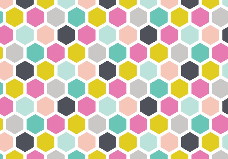 Peel and Stick Wallpaper Hexagon/ Pink, Teal and Gray Hexagon Wallpaper/ Removable Wallpaper/ Unpasted Wallpaper/ Wallpaper WW1827