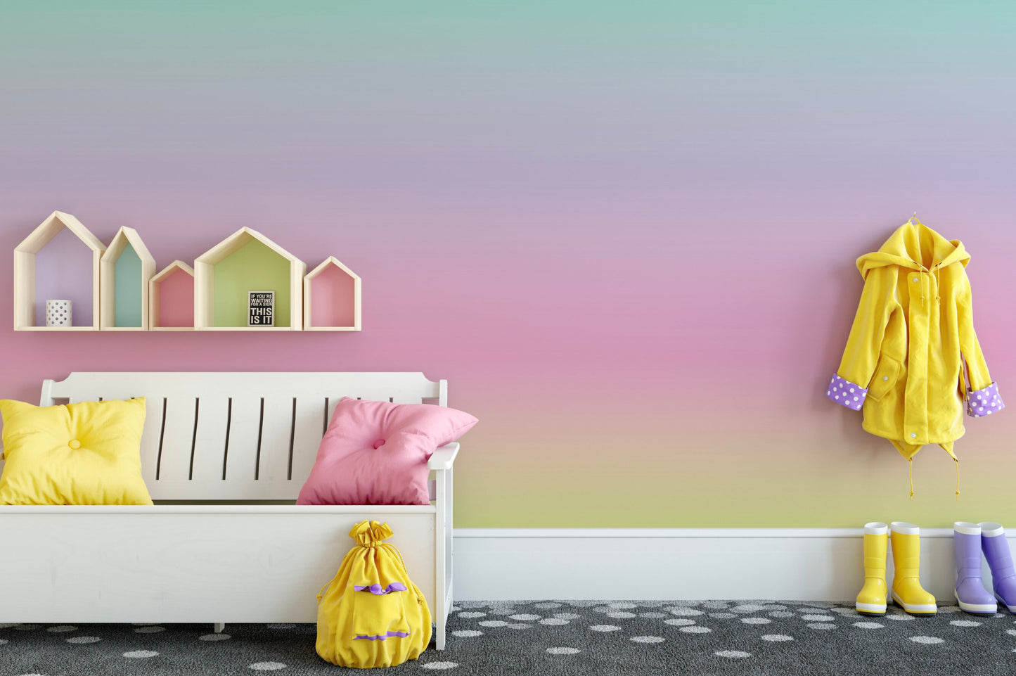 Rainbow Ombre Wallpaper Pink/ Peel and Stick/ Pastel Rainbow Ombre Wallpaper/ Removable Wallpaper/ Unpasted Wallpaper/ Pre-Pasted Wallpaper