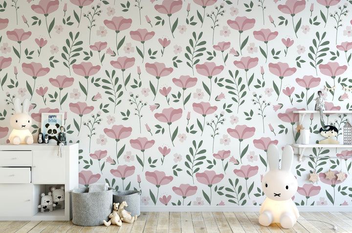 Peel and Stick Wallpaper Floral/ Snowy Rose Floral Wallpaper/ Removable Wallpaper/ Unpasted Wallpaper/ Pre-Pasted Wallpaper