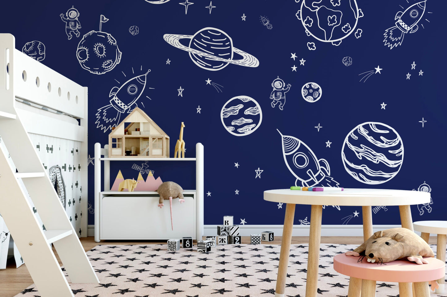 Peel and Stick Wallpaper Blue/ Navy Space Mural Wallpaper/ Removable Wallpaper/ Unpasted Wallpaper/ Pre-Pasted Wallpaper WW1935