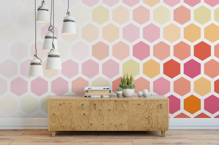 Peel and Stick Wallpaper Pink/ Creamy Peach Ombre Hexagon Wallpaper/ Removable Wallpaper/ Unpasted Wallpaper/ Pre-Pasted Wallpaper