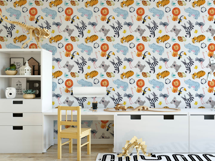 Watercolor Safari Wallpaper // Removable Wallpaper // Peel and Stick Wallpaper // Unpasted Wallpaper // Pre-Pasted Wallpaper