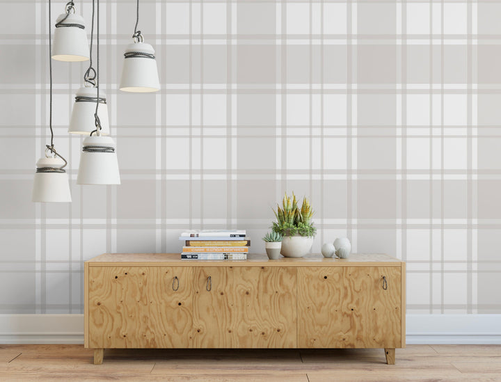 Wallpaper Plaid Gray/ Warm Gray Plaid Wallpaper/ Removable Wallpaper/ Peel and Stick Wallpaper/ Unpasted/ Pre-Pasted Wallpaper WW2026