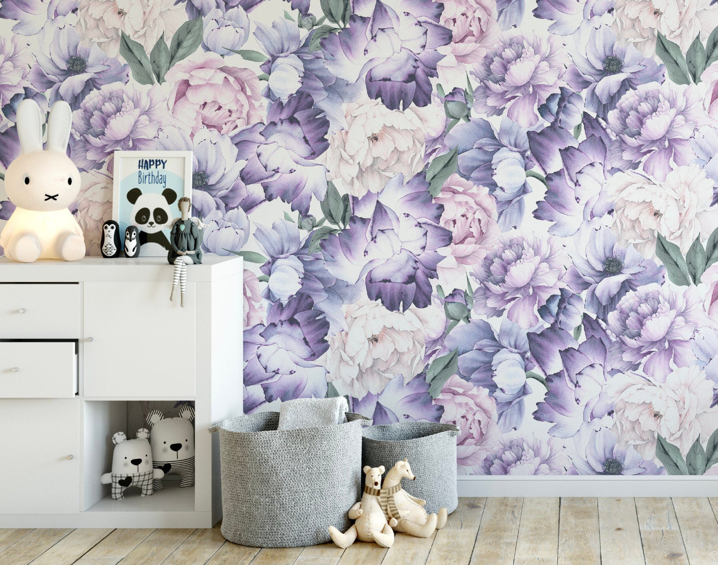 Peel and Stick Wallpaper Floral/ Blushing Purple Peony Wallpaper/ Removable Wallpaper/ Unpasted Wallpaper/ Pre-Pasted Wallpaper WW2002