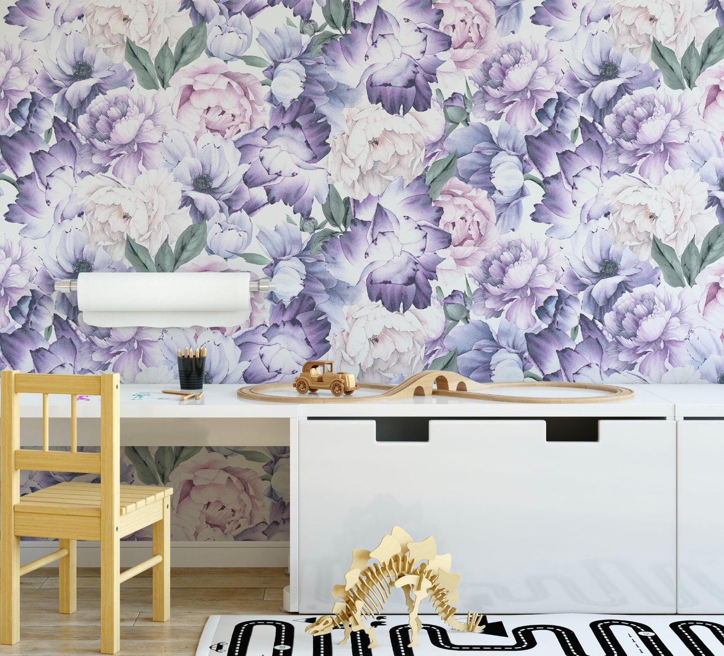 Peel and Stick Wallpaper Floral/ Blushing Purple Peony Wallpaper/ Removable Wallpaper/ Unpasted Wallpaper/ Pre-Pasted Wallpaper WW2002