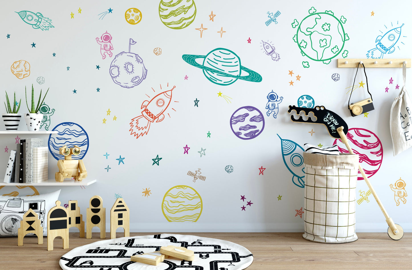Peel and Stick Wallpaper Nursery/ Rainbow Space Mural Wallpaper/ Removable Wallpaper/ Unpasted Wallpaper/ Pre-Pasted Wallpaper WW2074