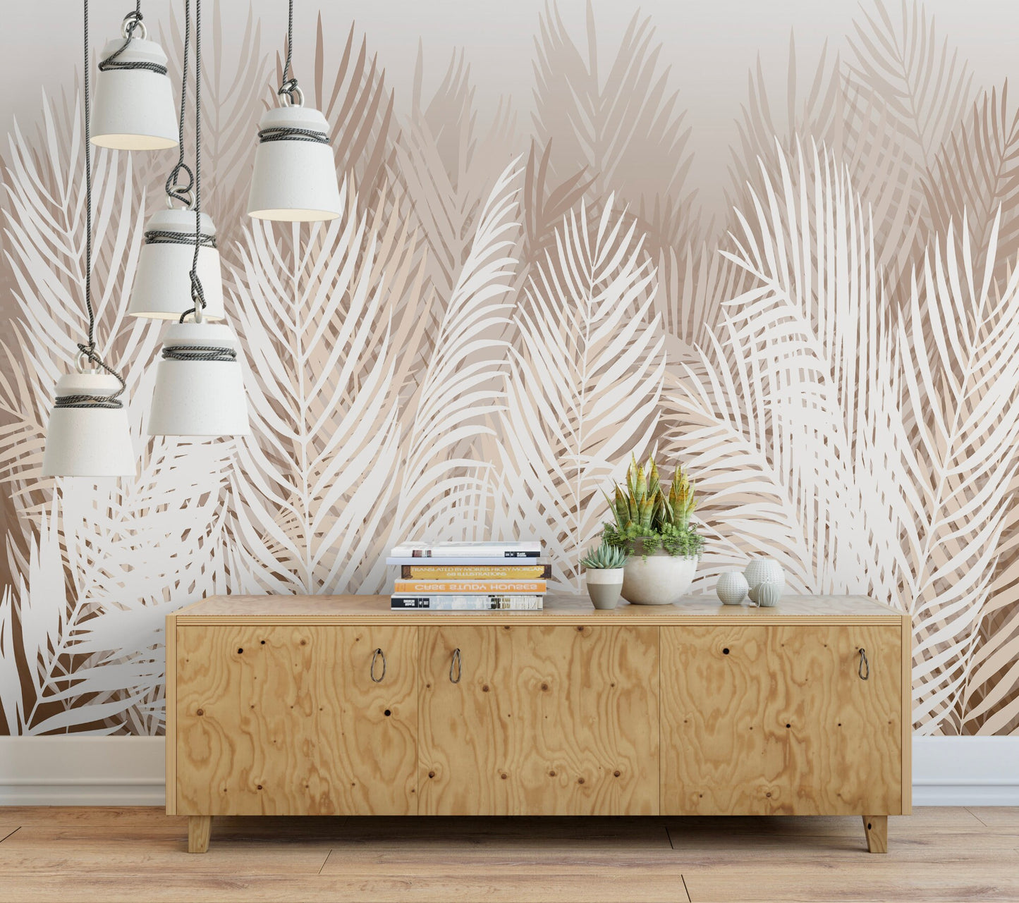 Peel and Stick Wallpaper Tropical Palm/ Cognac Palm Mural Wallpaper/ Removable/ Peel and Stick/ Unpasted/ Pre-Pasted Wallpaper