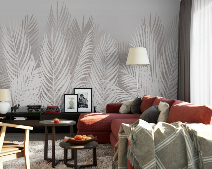 Tropical Palm Wallpaper/ Warm Gray Palm Mural/ Removable/ Peel and Stick/ Unpasted/ Pre-Pasted Wallpaper WW2049
