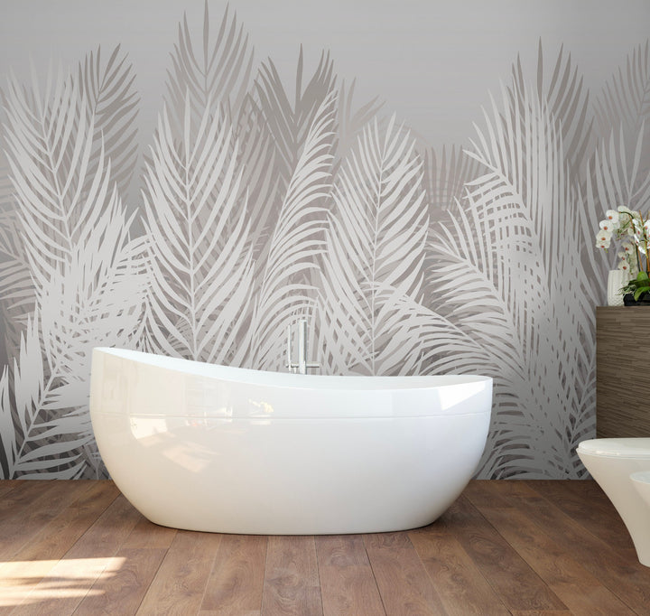 Tropical Palm Wallpaper/ Warm Gray Palm Mural/ Removable/ Peel and Stick/ Unpasted/ Pre-Pasted Wallpaper WW2049