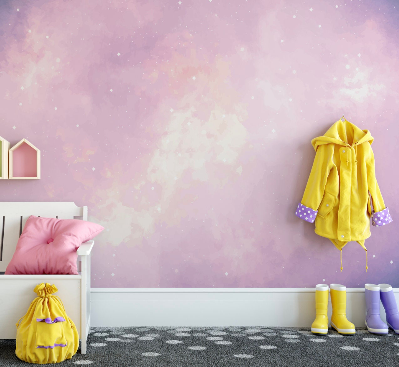 Peel and Stick Wallpaper Pink/ Pink Galaxy Wallpaper/ Removable Wallpaper/ Unpasted Wallpaper/ Pre-Pasted Wallpaper WW2054