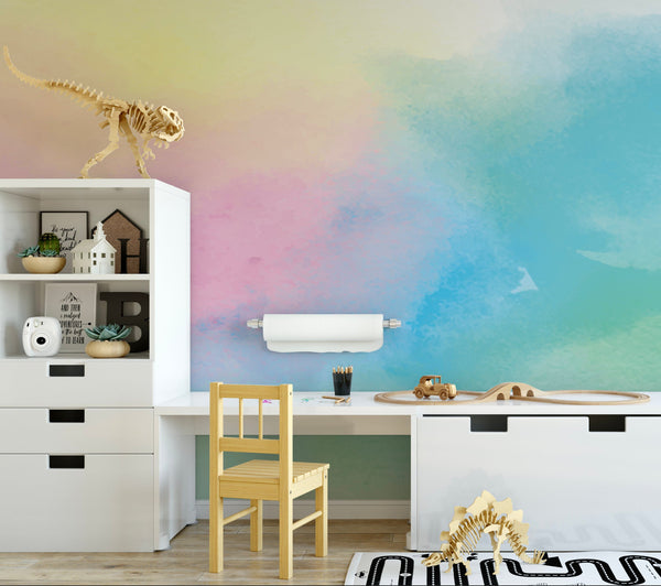 Rainbow Watercolor Wallpaper/ Rainbow Ombre Watercolor Wallpaper/ Removable Wallpaper/ Peel and Stick/ Unpasted/ Pre-Pasted Wallpaper WW2051