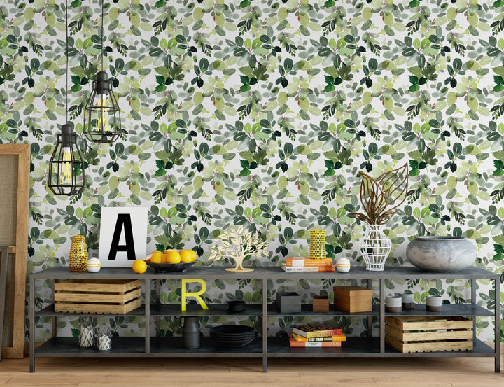 Peel and Stick Wallpaper Green/ Watercolor Greenery Wallpaper/ Removable Wallpaper/ Unpasted Wallpaper/ Pre-Pasted Wallpaper WW2063