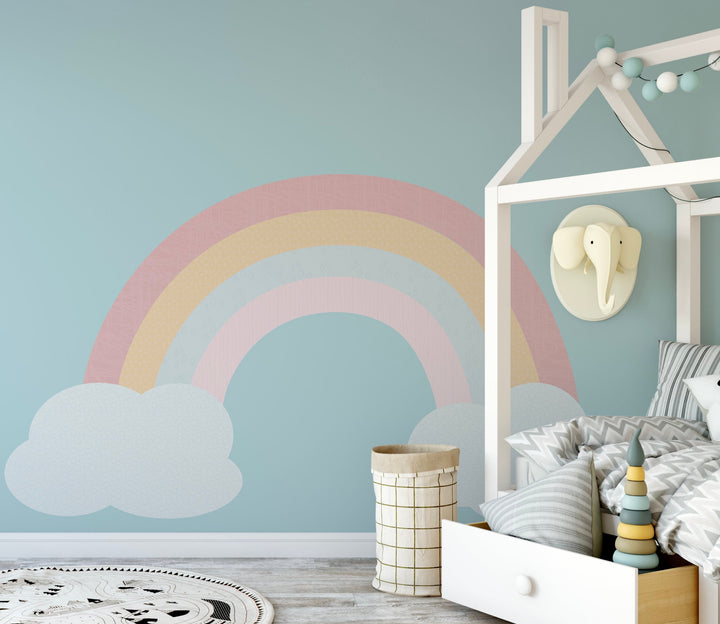 Rainbow Wallpaper Mural/ Muted Patchwork Rainbow Wallpaper/ Removable Wallpaper/ Peel and Stick Wallpaper/ Unpasted/ Pre-Pasted